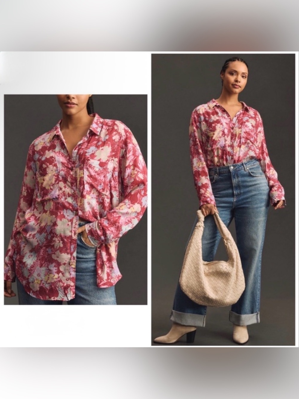 Pilcro Anthropologie Women's Floral Collared Long Sleeve Woven Modal Blouse XL